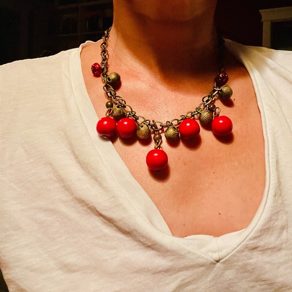 Vintage brass/bronze/copper bead, wood, necklace. Beautiful. - Picture 6 of 9